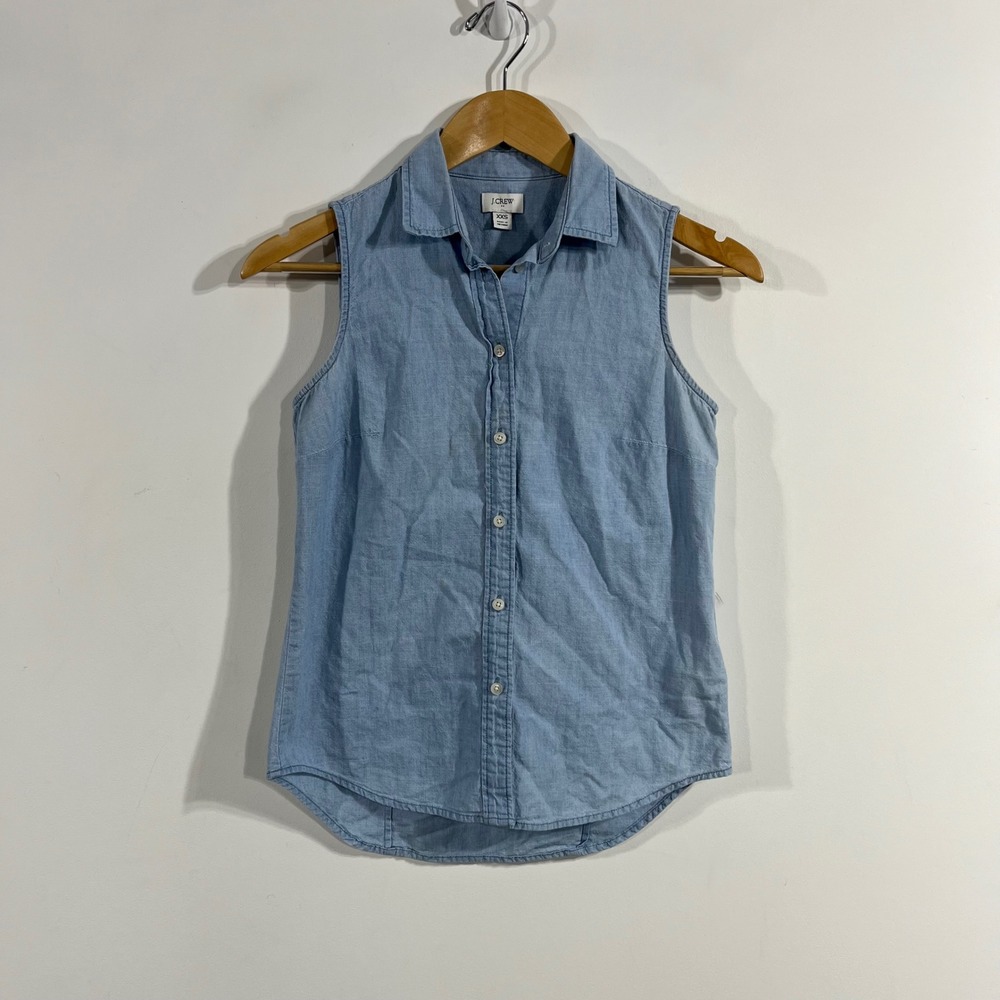 J.Crew Preppy Coastal 90s Minimalist Chambray Button Down Shirt Blue XXS Cotton
